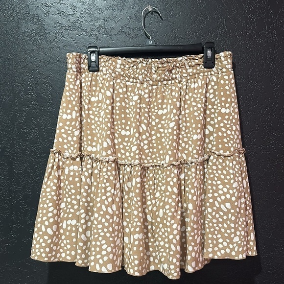 ALELLY Tan/white Polka Dot Mini Skirt Size XL - Picture 3 of 5